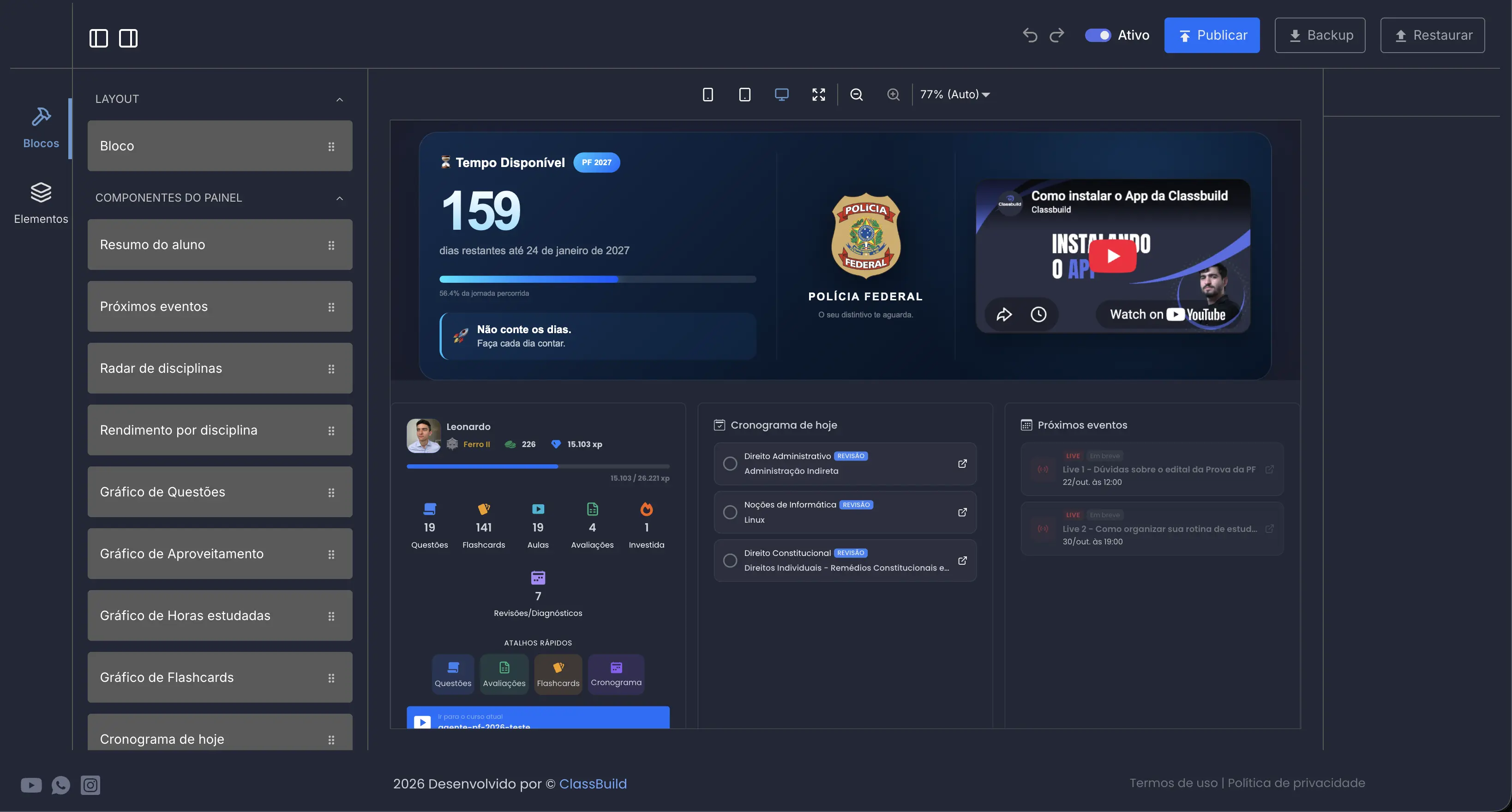 Editor do Dashboard Personalizado
