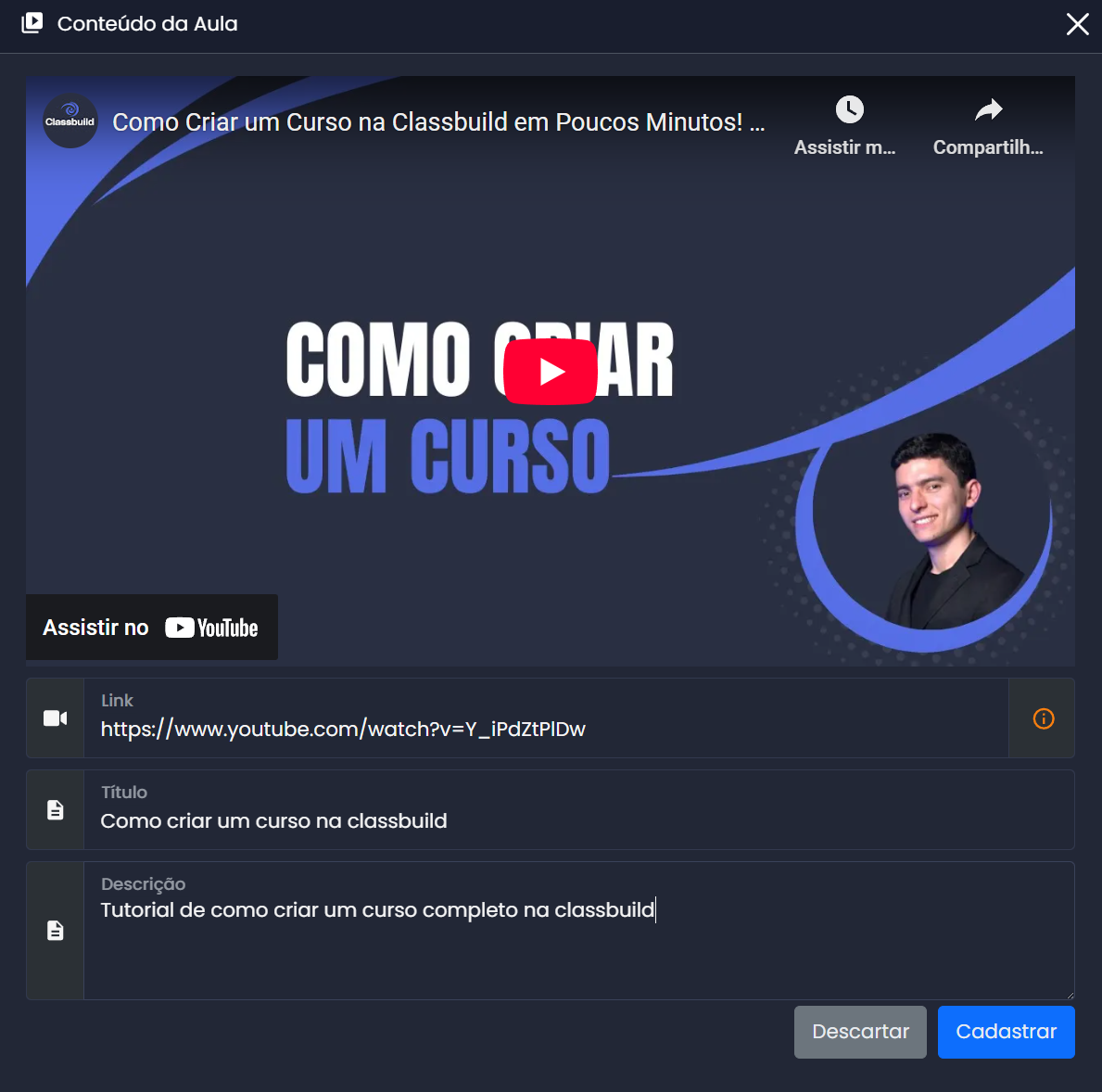 Configurações e hospedagem da aula